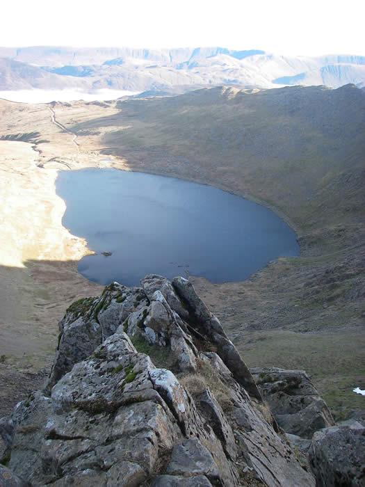 Looking down to Red Tarn from Helvellyn summit